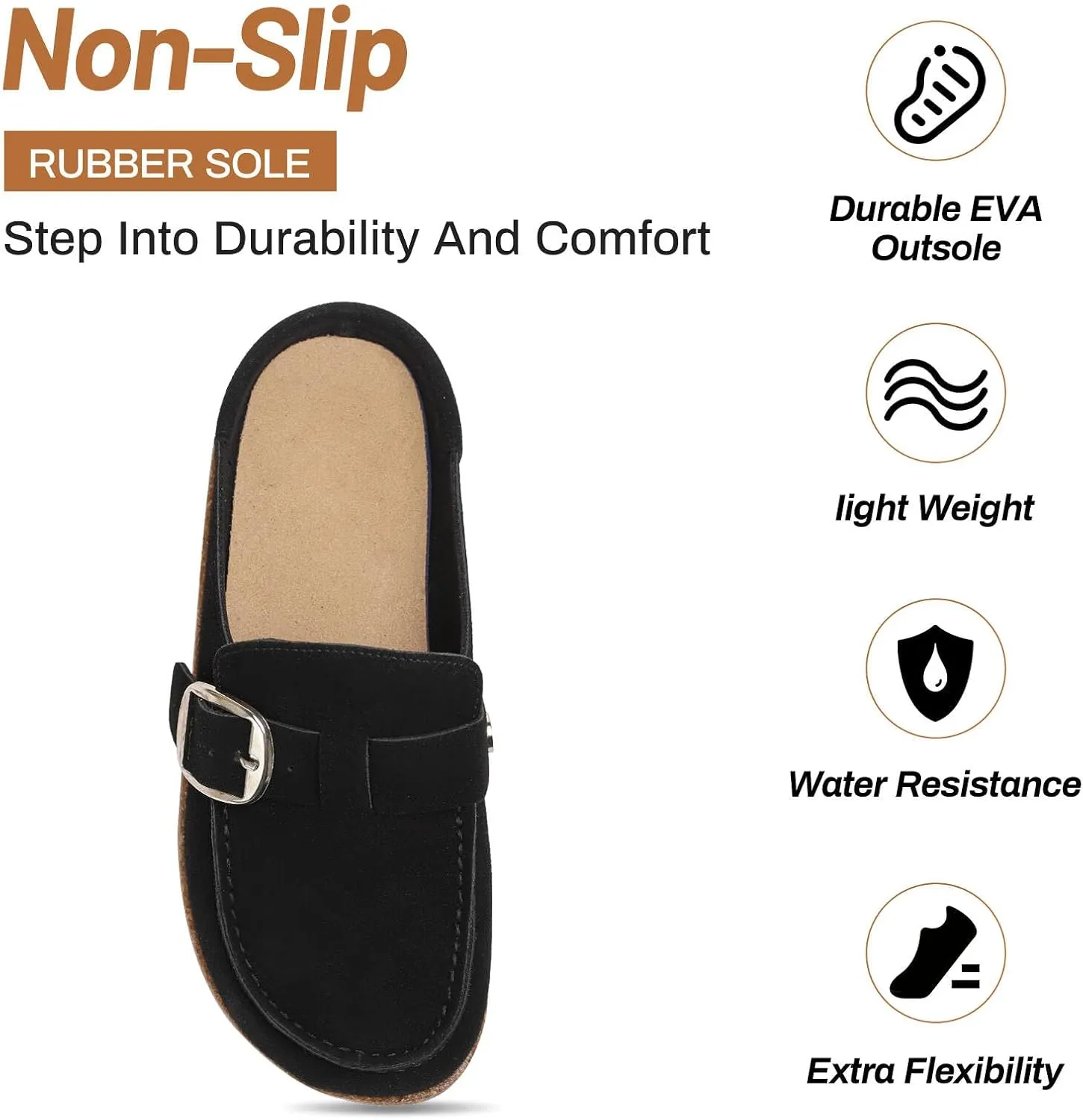 Women Suede Clogs Leather Mules for Women Cork Footbed Sandals Potato Shoes with Arch Support
