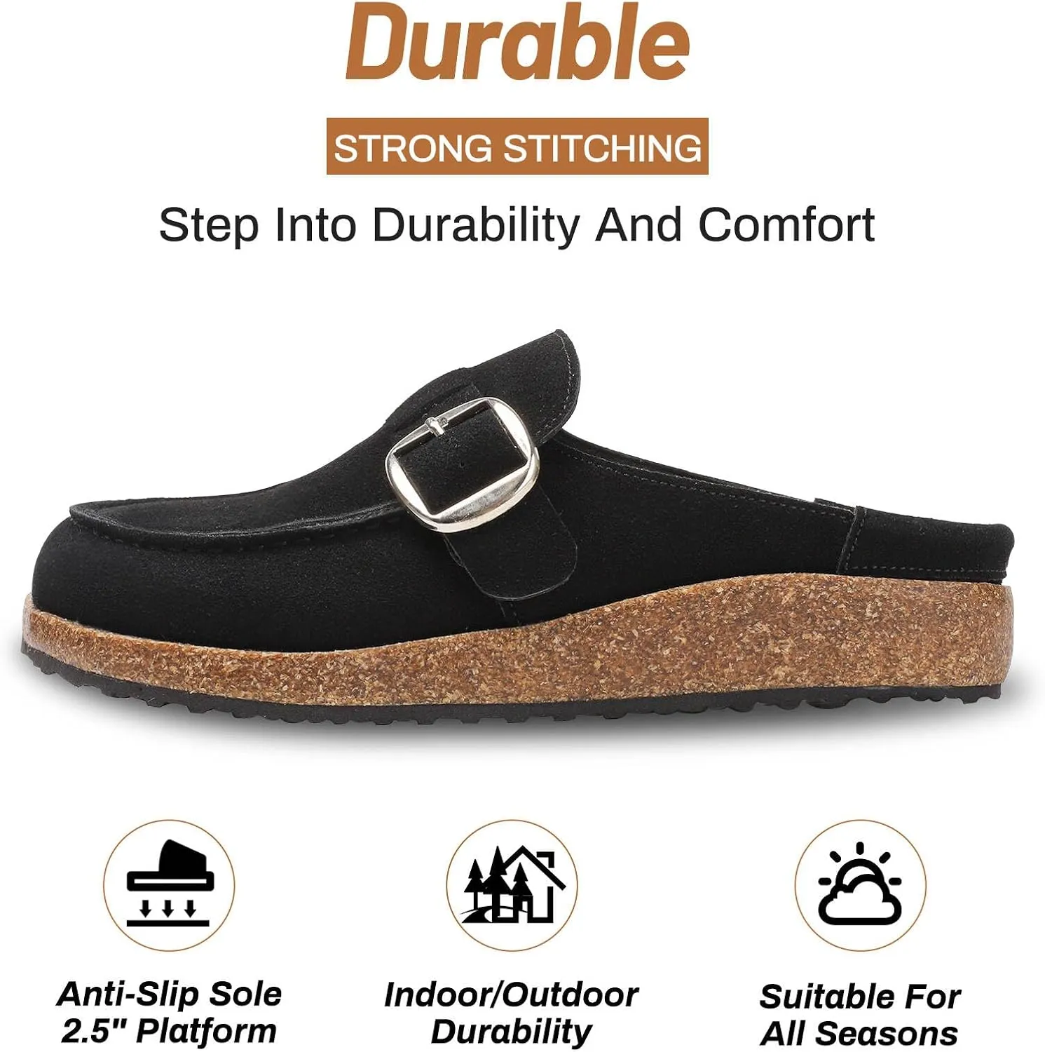 Women Suede Clogs Leather Mules for Women Cork Footbed Sandals Potato Shoes with Arch Support