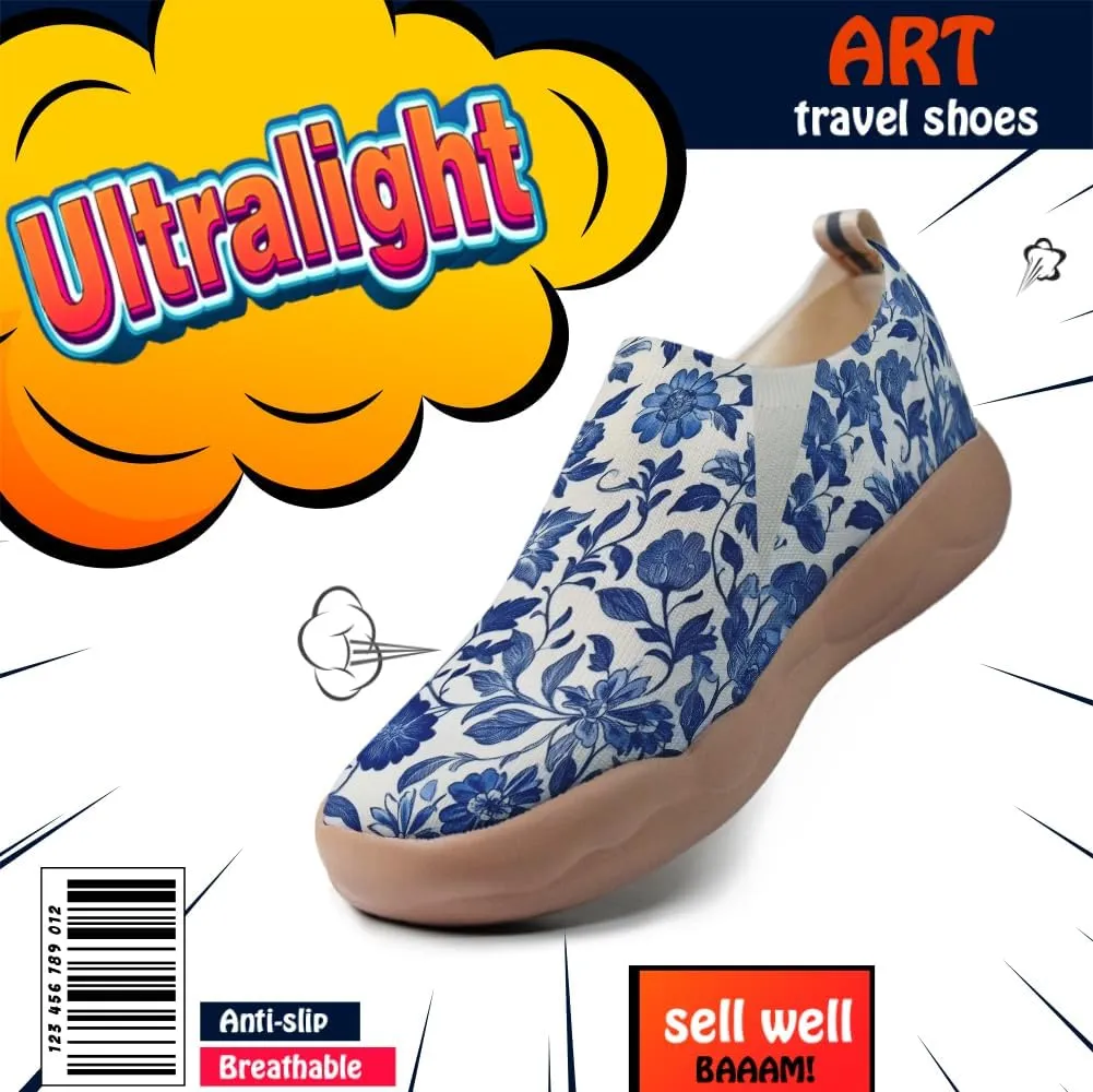 Women Vintage Floral Slip On Travel Shoes Ultra Lightweight Comfort Loafers Summer Breathable Walking Footwear