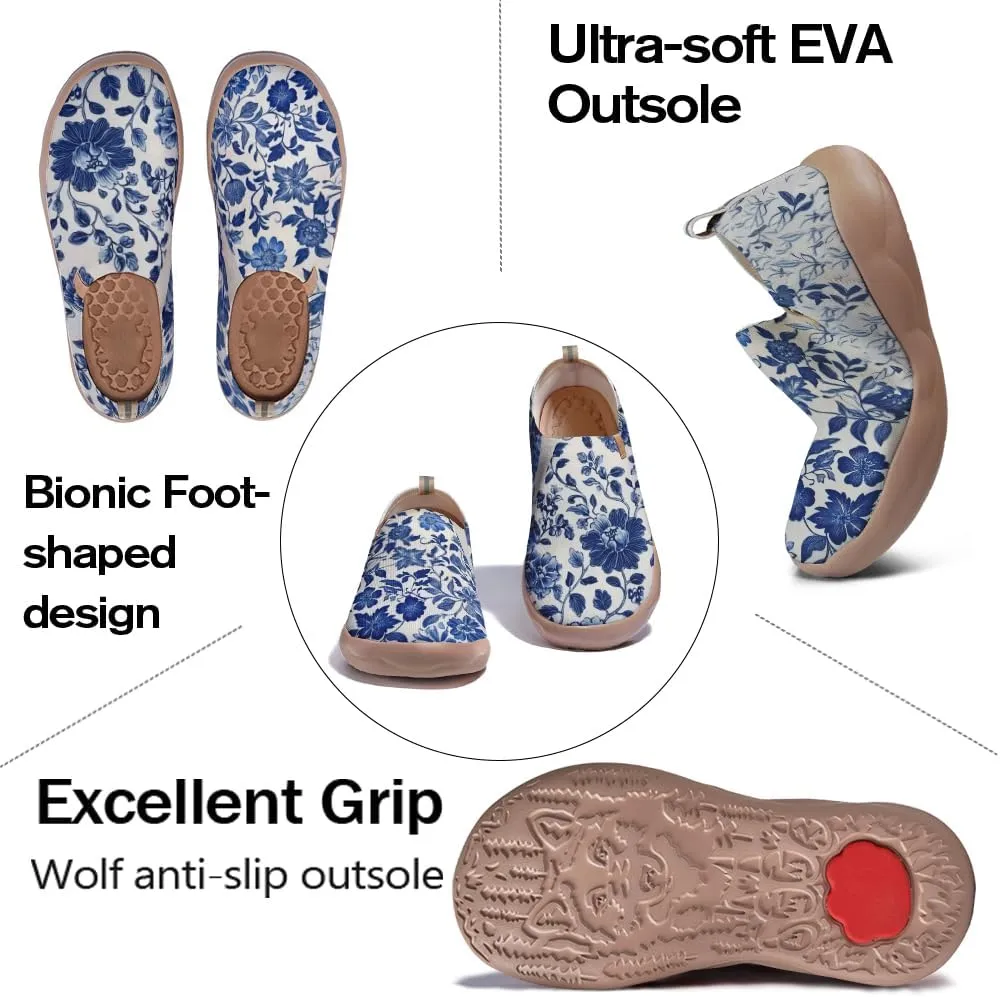 Women Vintage Floral Slip On Travel Shoes Ultra Lightweight Comfort Loafers Summer Breathable Walking Footwear