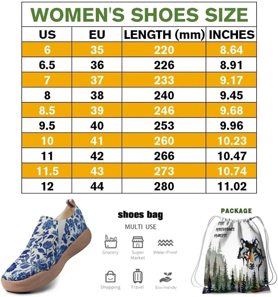 Women Vintage Floral Slip On Travel Shoes Ultra Lightweight Comfort Loafers Summer Breathable Walking Footwear