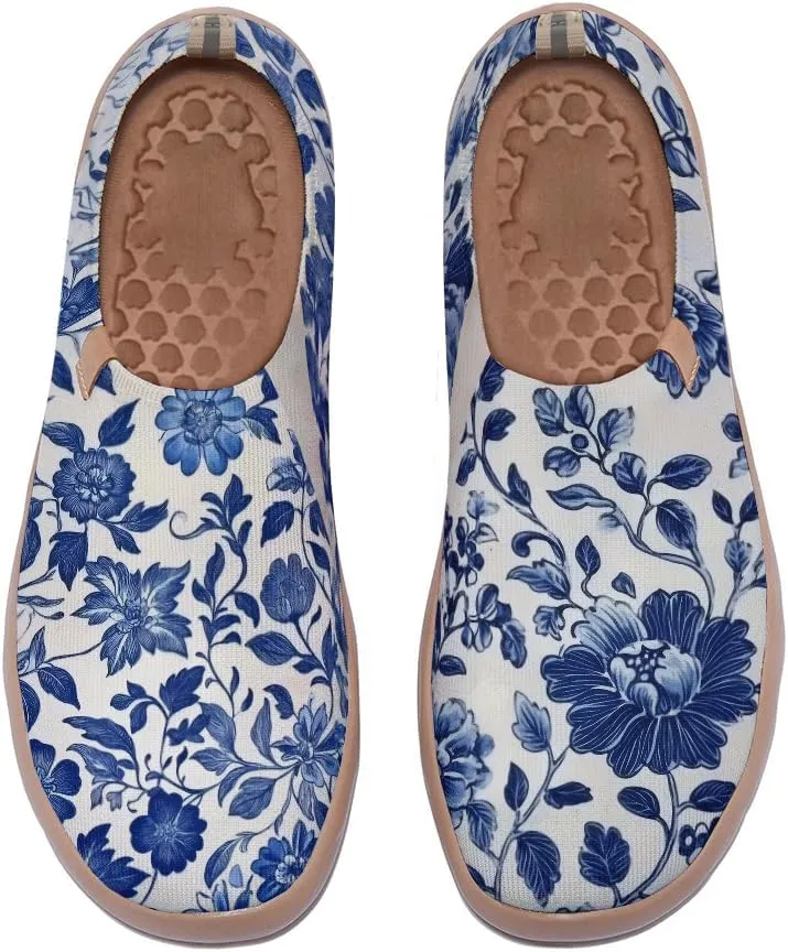 Women Vintage Floral Slip On Travel Shoes Ultra Lightweight Comfort Loafers Summer Breathable Walking Footwear