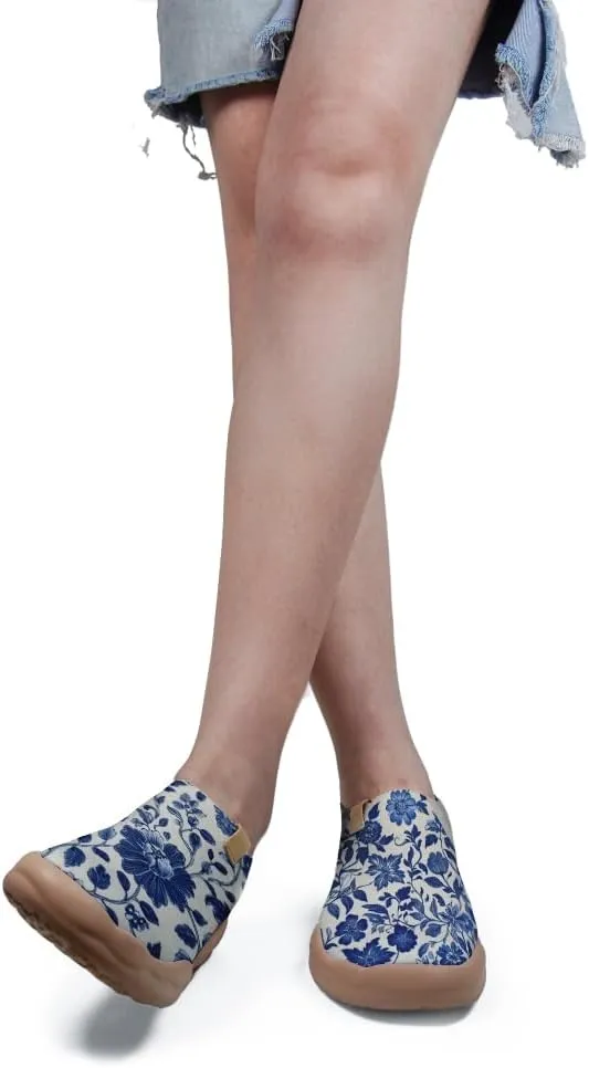 Women Vintage Floral Slip On Travel Shoes Ultra Lightweight Comfort Loafers Summer Breathable Walking Footwear