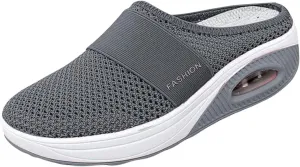 Women's Air Cushion Slip-On Sandals Mesh Orthopedic Diabetic Walking Shoes Breathable Arch Support Shoe Lightweight Platform Sandal Summer Wedge Backless Slippers Casual Mules Sneakers