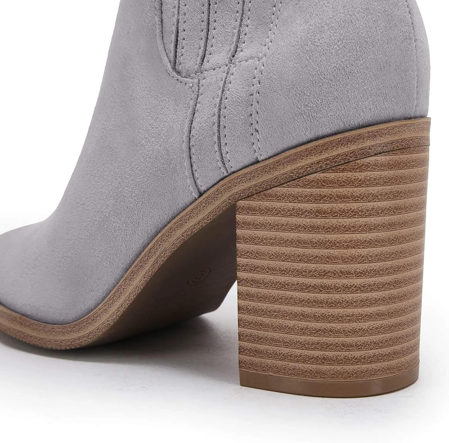 Womens Ankle Boots Slip on Pointed Toe Chunky Block Mid Heel Leather Elastic Panel Casual Chelsea Western Booties