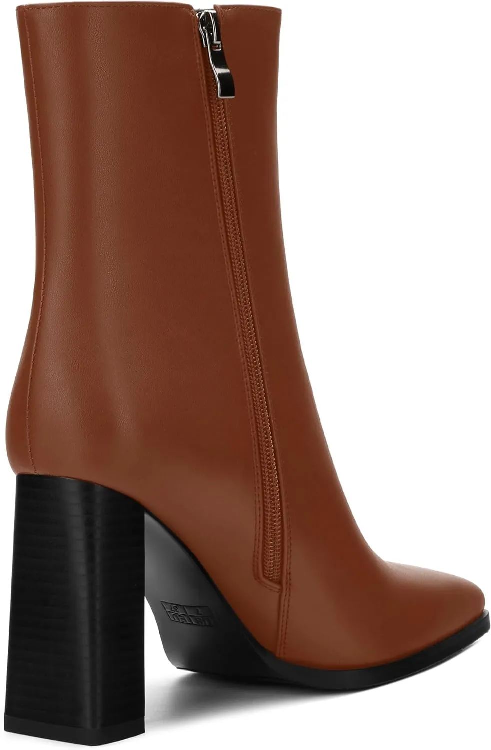 Womens Ankle Boots, Square Toe High Heel Short Boots for Women, Fashion Chunky Heel Mid Calf Boots with Side Zipper 3.5 In
