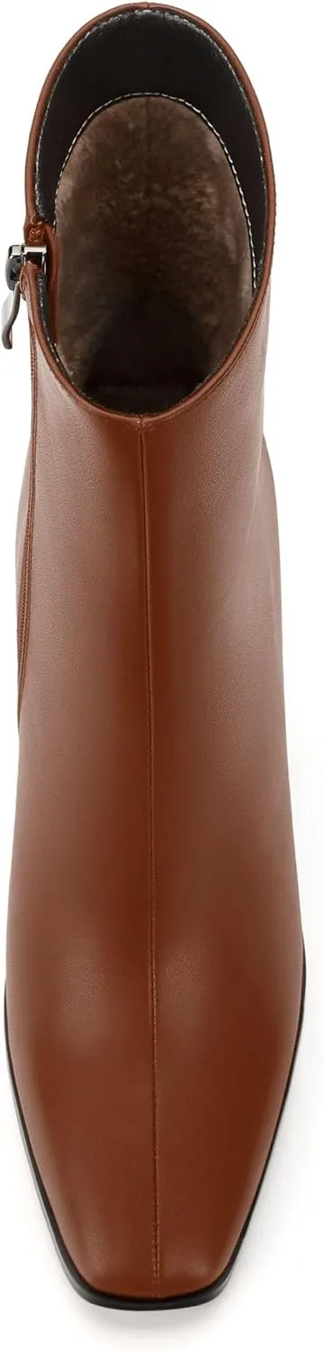 Womens Ankle Boots, Square Toe High Heel Short Boots for Women, Fashion Chunky Heel Mid Calf Boots with Side Zipper 3.5 In