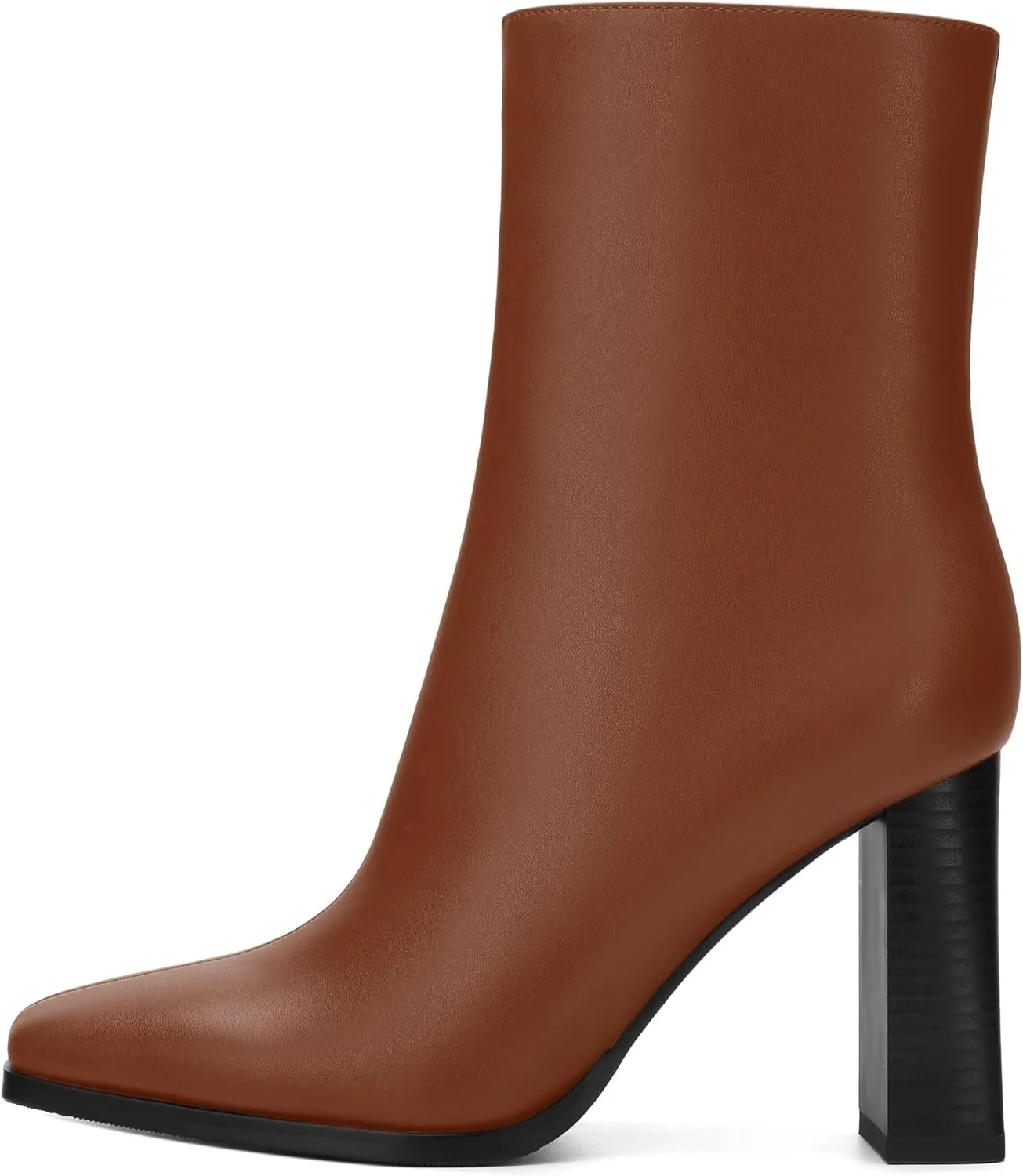 Womens Ankle Boots, Square Toe High Heel Short Boots for Women, Fashion Chunky Heel Mid Calf Boots with Side Zipper 3.5 In