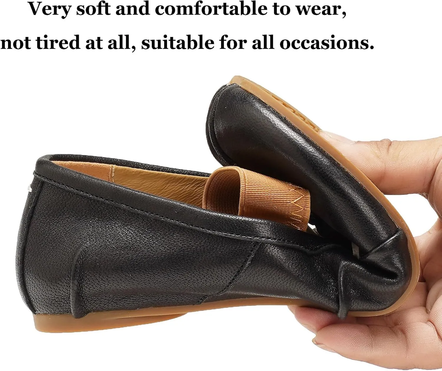 Women's Ballet Flats Tabi Shoes,Split Toe Genuine Leather Slip-On Comfort Walking Shoes Barefoot Design and Foldable with Mary Jane Strap