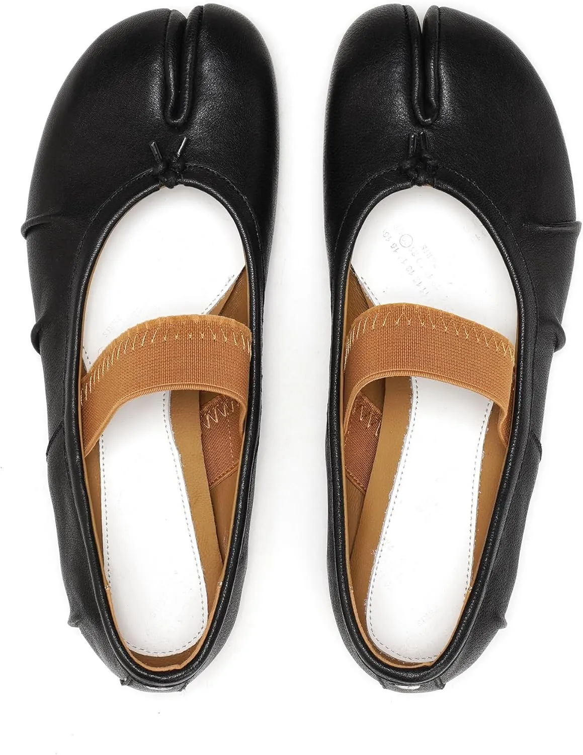 Women's Ballet Flats Tabi Shoes,Split Toe Genuine Leather Slip-On Comfort Walking Shoes Barefoot Design and Foldable with Mary Jane Strap