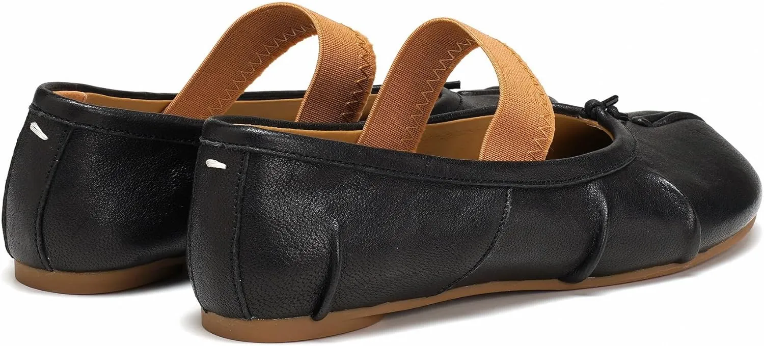 Women's Ballet Flats Tabi Shoes,Split Toe Genuine Leather Slip-On Comfort Walking Shoes Barefoot Design and Foldable with Mary Jane Strap