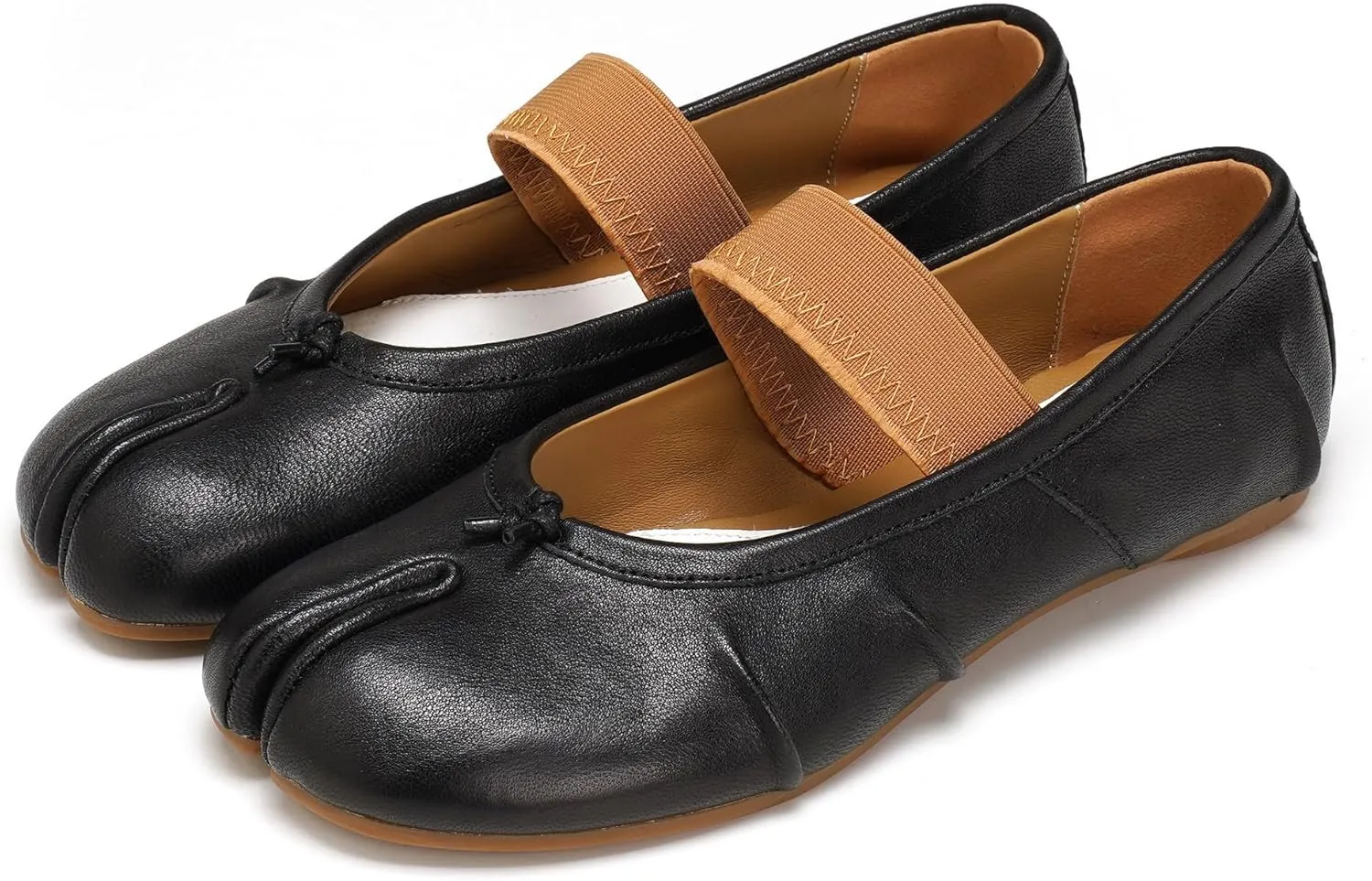 Women's Ballet Flats Tabi Shoes,Split Toe Genuine Leather Slip-On Comfort Walking Shoes Barefoot Design and Foldable with Mary Jane Strap