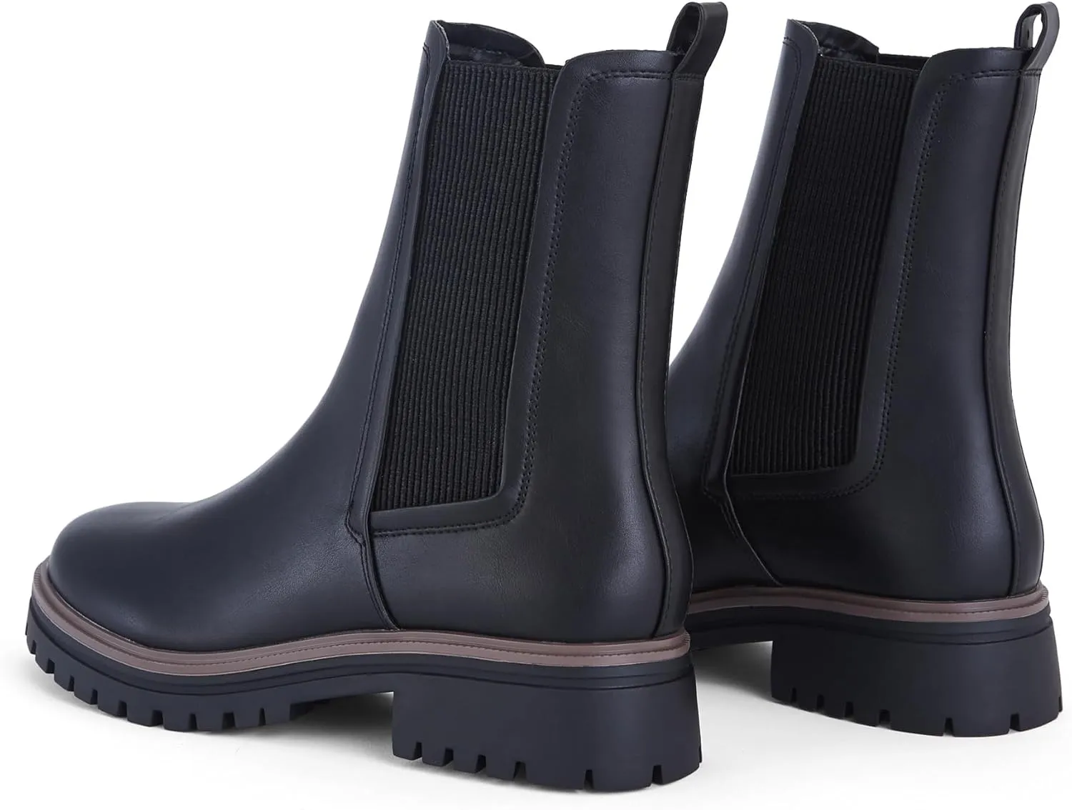 Women's Black Chelsea Platform Ankle Boots Elastic Chunky Heel Lug Sole Booties