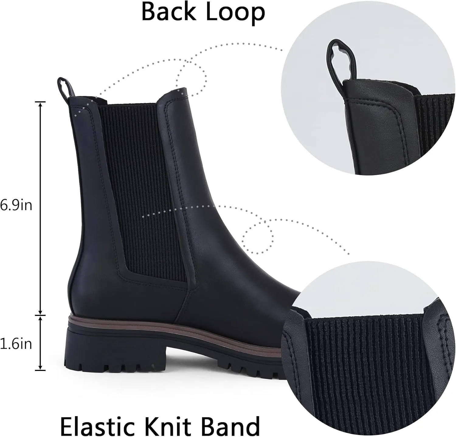 Women's Black Chelsea Platform Ankle Boots Elastic Chunky Heel Lug Sole Booties