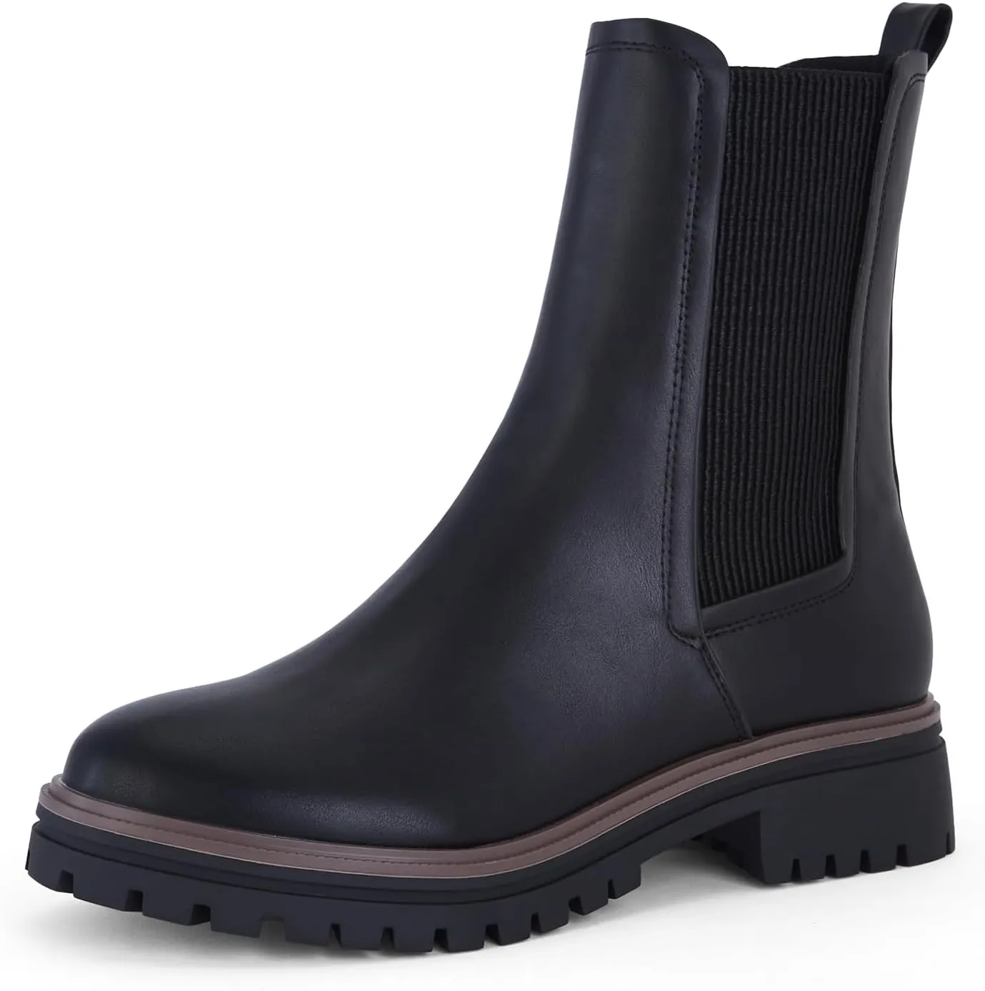 Women's Black Chelsea Platform Ankle Boots Elastic Chunky Heel Lug Sole Booties