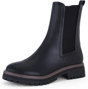 Women's Black Chelsea Platform Ankle Boots Elastic Chunky Heel Lug Sole Booties