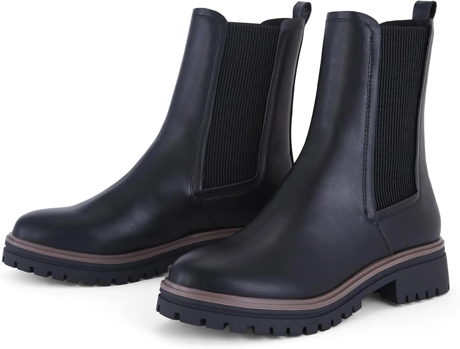 Women's Black Chelsea Platform Ankle Boots Elastic Chunky Heel Lug Sole Booties