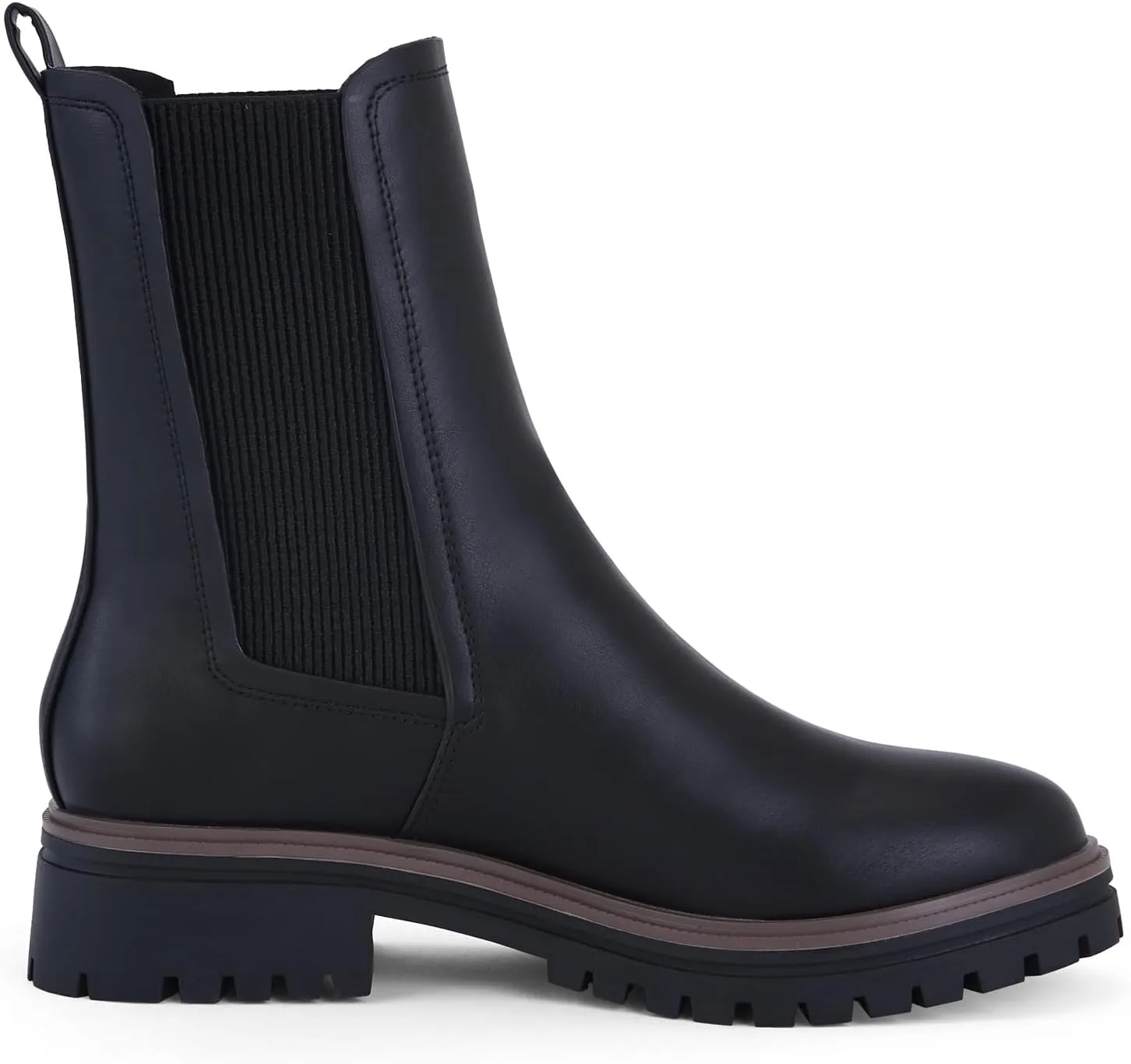 Women's Black Chelsea Platform Ankle Boots Elastic Chunky Heel Lug Sole Booties