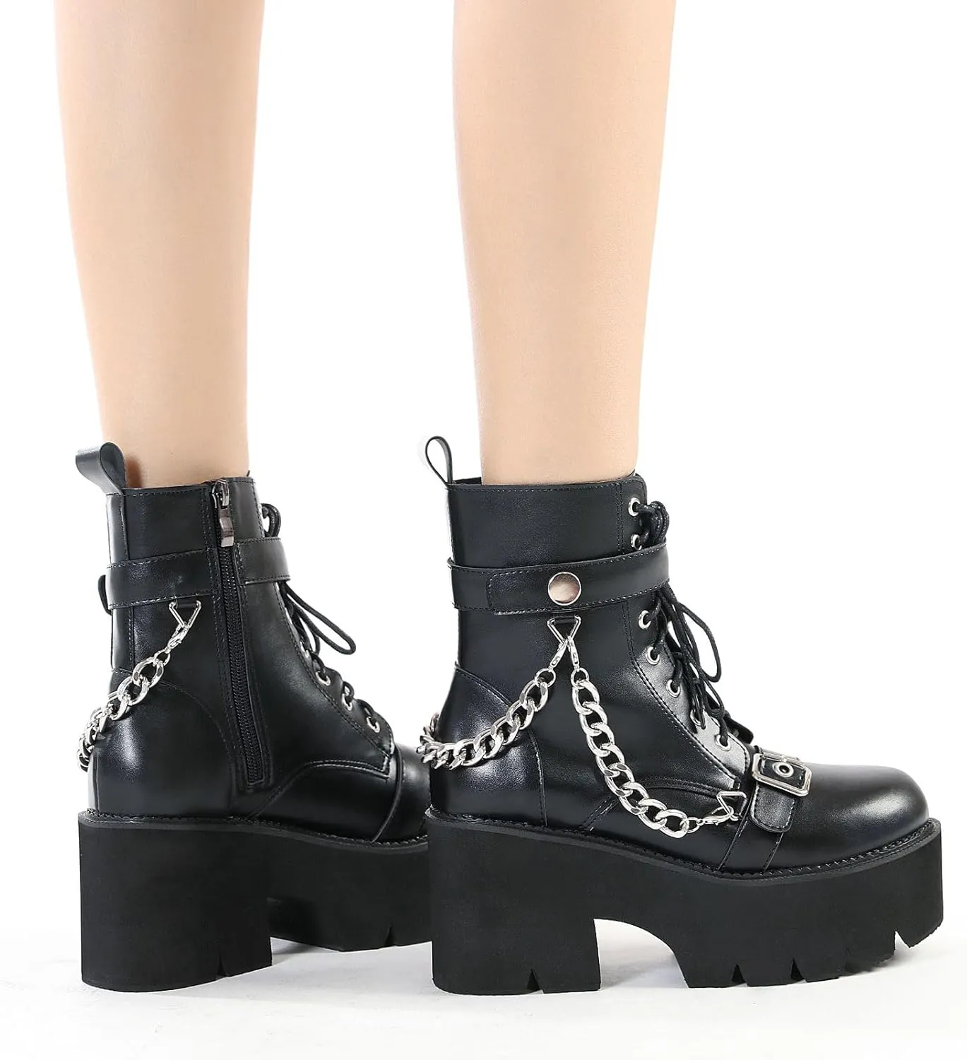 Women's Black Lace up Goth Platform Boots, Chunky Block Ankle Gothic Combat Boots, Cosplay Fashion Punk Boots Shoes
