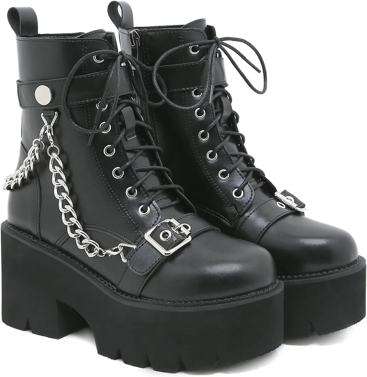 Women's Black Lace up Goth Platform Boots, Chunky Block Ankle Gothic Combat Boots, Cosplay Fashion Punk Boots Shoes