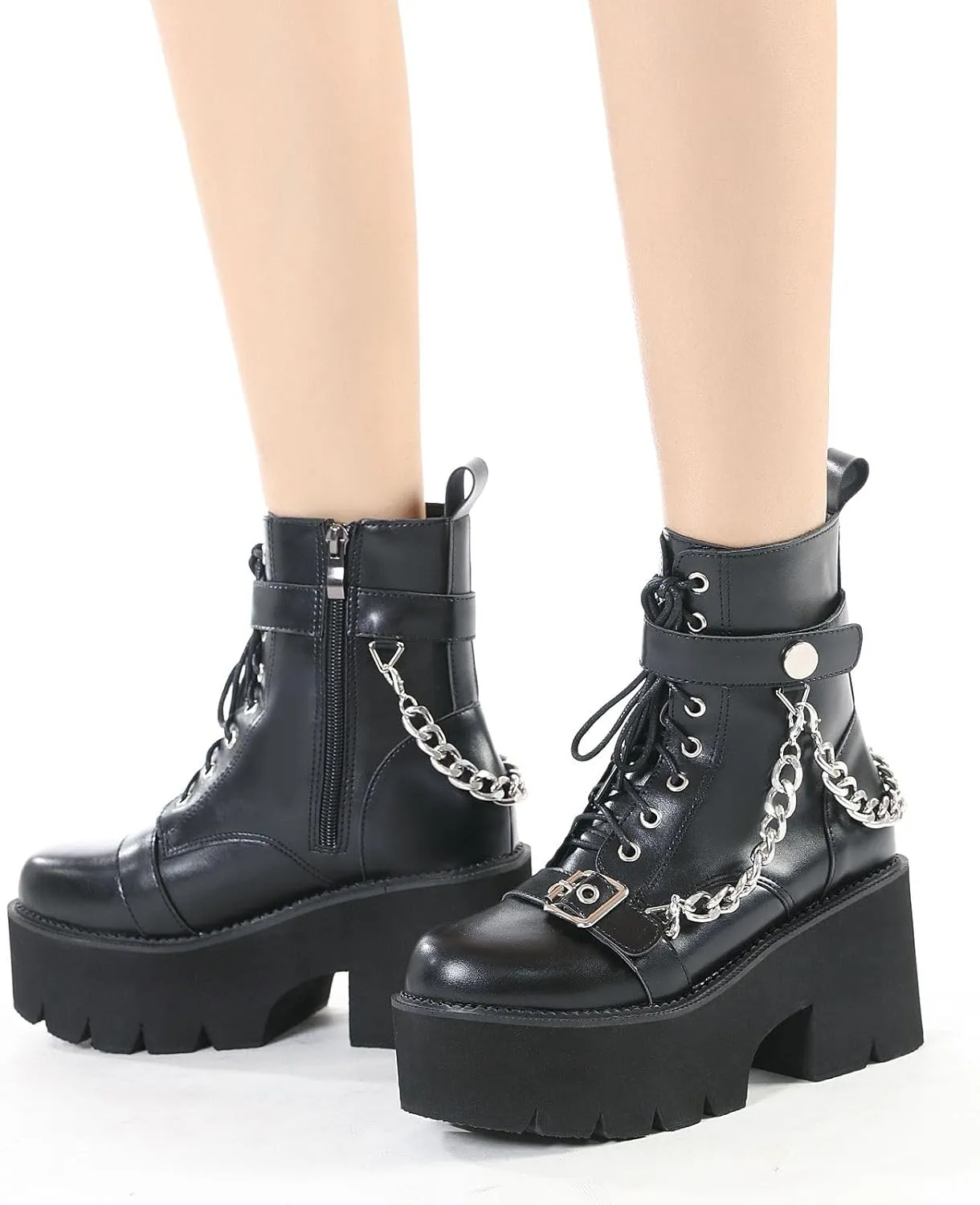 Women's Black Lace up Goth Platform Boots, Chunky Block Ankle Gothic Combat Boots, Cosplay Fashion Punk Boots Shoes