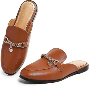 Women's Black Mules: Round Toe, Backless, Slides, Comfortable, Metal Buckle