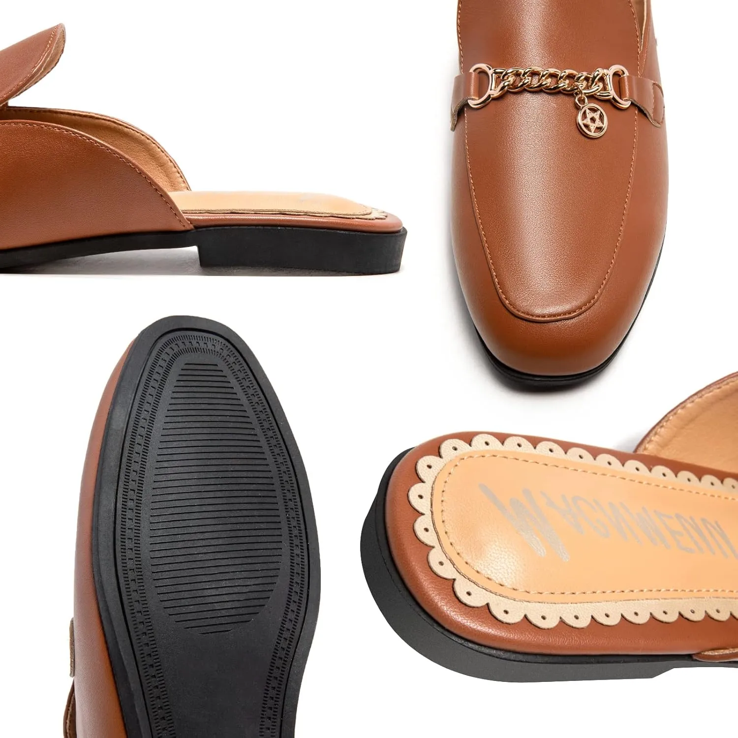 Women's Black Mules: Round Toe, Backless, Slides, Comfortable, Metal Buckle