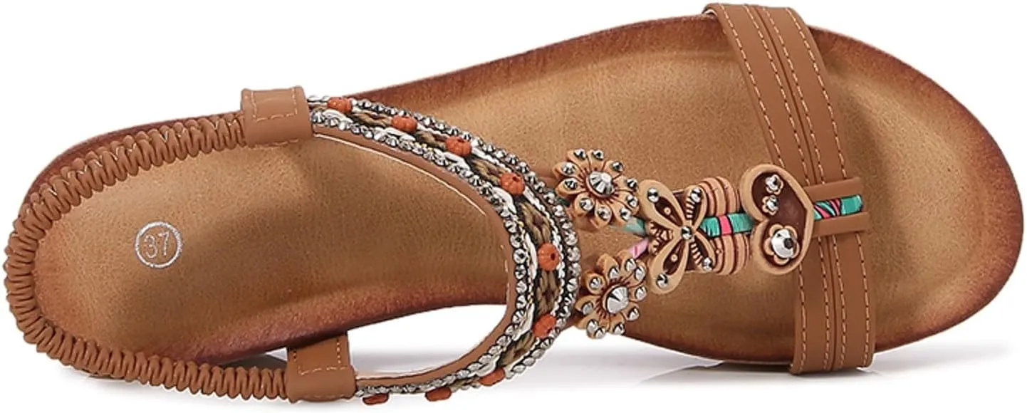 Women's Bohemian Orthopedic Platform Wedge Sandals 2025 Summer Rhinestone Open Toe Slip On Casual Comfortable Dressy Sandals Beach Vacation Outdoor Walking Cushion Shoes with Arch Support