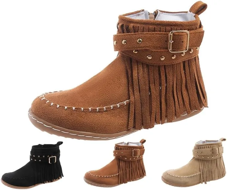 Women's Boots Casual Vintage Side Zipper Fringe Boots,Lightweight Comfy Suede High Top Round Toe Hippie Moccasin Short Booties