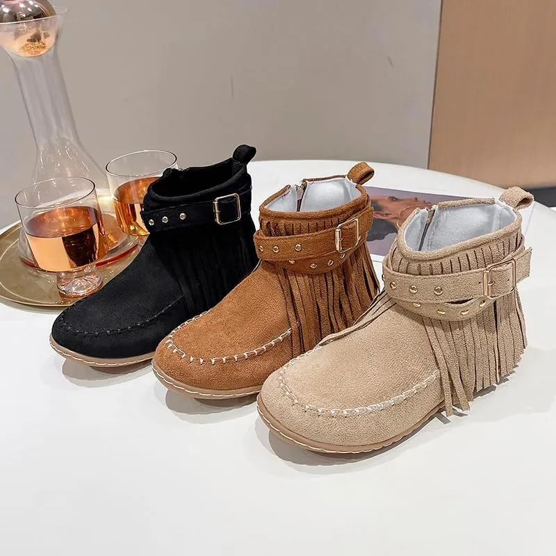 Women's Boots Casual Vintage Side Zipper Fringe Boots,Lightweight Comfy Suede High Top Round Toe Hippie Moccasin Short Booties