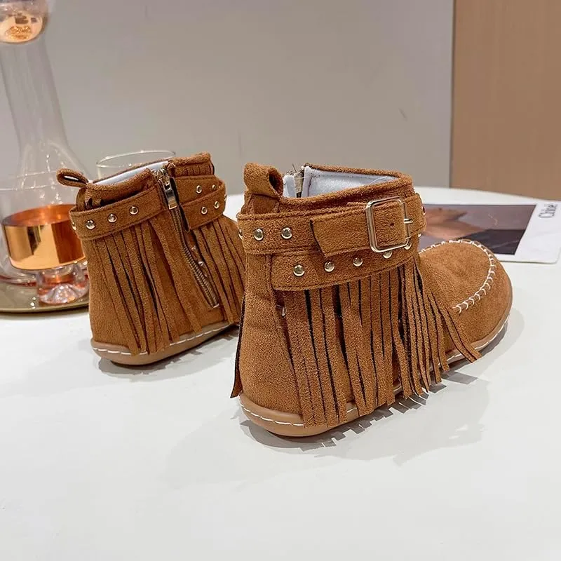 Women's Boots Casual Vintage Side Zipper Fringe Boots,Lightweight Comfy Suede High Top Round Toe Hippie Moccasin Short Booties