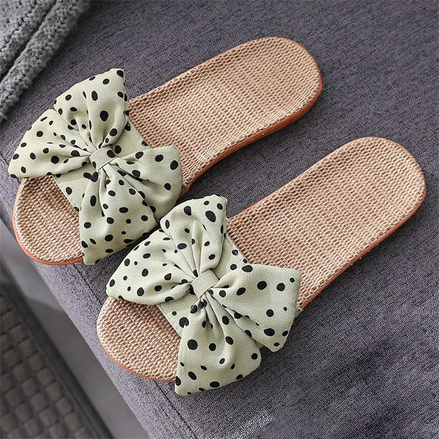 Women's Bow Knot Flat Sandals Breathable Summer House Slippers Casual Open Toe Slip On Sandal Non-Slip Cozy Indoor Slipper Flats Comfortable Beach Slide Sandals