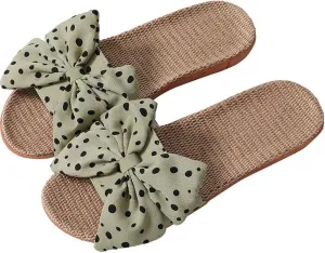 Women's Bow Knot Flat Sandals Breathable Summer House Slippers Casual Open Toe Slip On Sandal Non-Slip Cozy Indoor Slipper Flats Comfortable Beach Slide Sandals