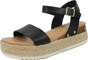 Womens Casual Espadrilles Trim Rubber Sole Flatform Studded Wedge Buckle Ankle Strap Open Toe Sandals (9 M US, Clip-blk)