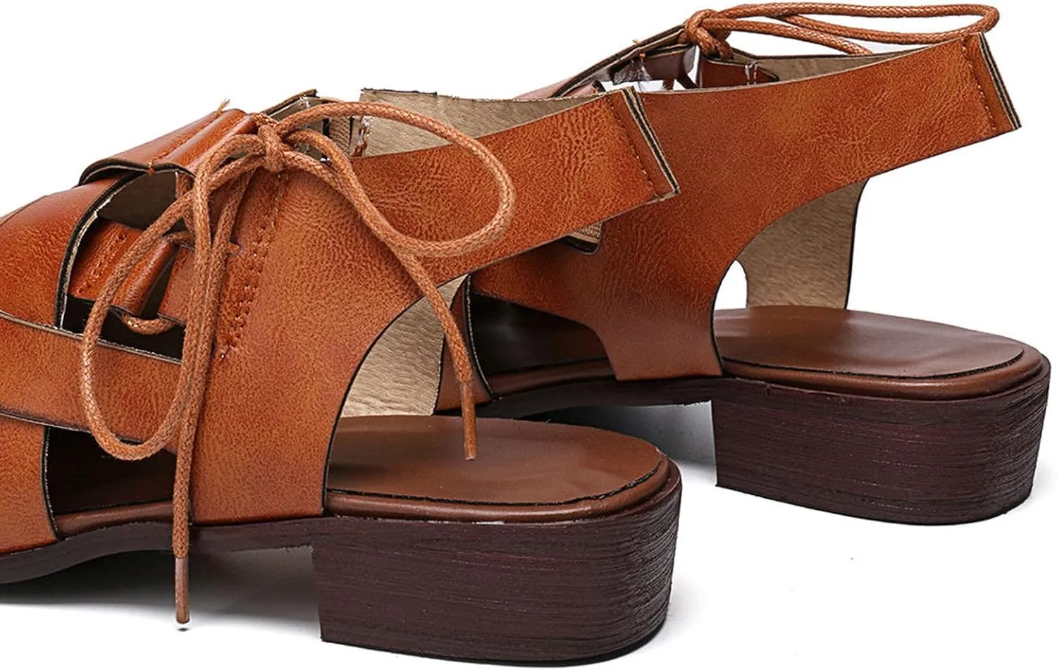 Womens Casual Hollow Slides Sandals Vintage Cross Straps Lace up Leather Woven Back Low Heel Roman Sandals Summer Comfy Casual Slingback Shoes