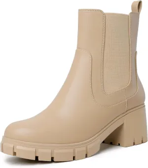 Women's Chelsea Boots Lug Sole Chunky Heel Slip on Ankle Booties