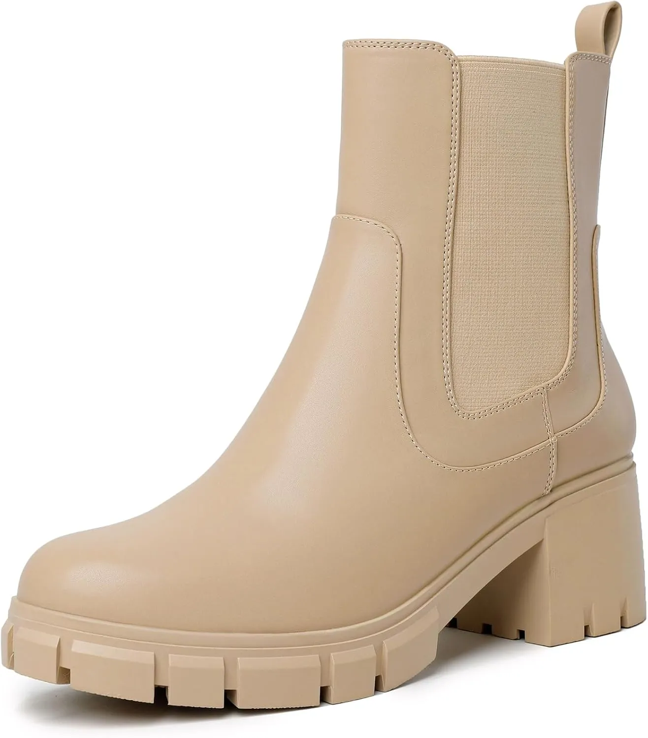Women's Chelsea Boots Lug Sole Chunky Heel Slip on Ankle Booties