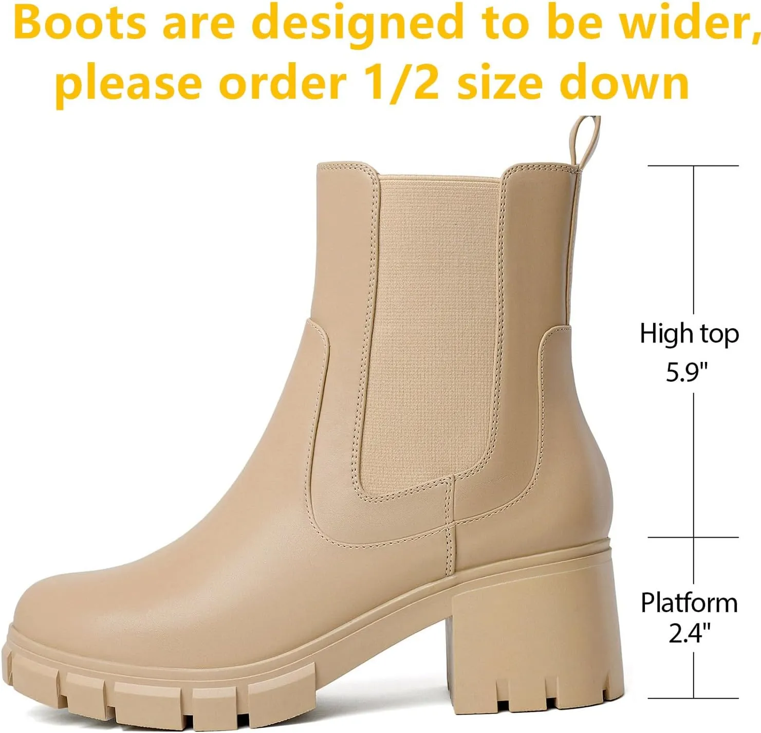 Women's Chelsea Boots Lug Sole Chunky Heel Slip on Ankle Booties
