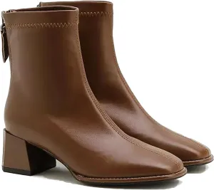 Women's Chelsea Chunky Heeled Ankle Boots Fleece Lining PU Upper Solid Color Comfort Booties