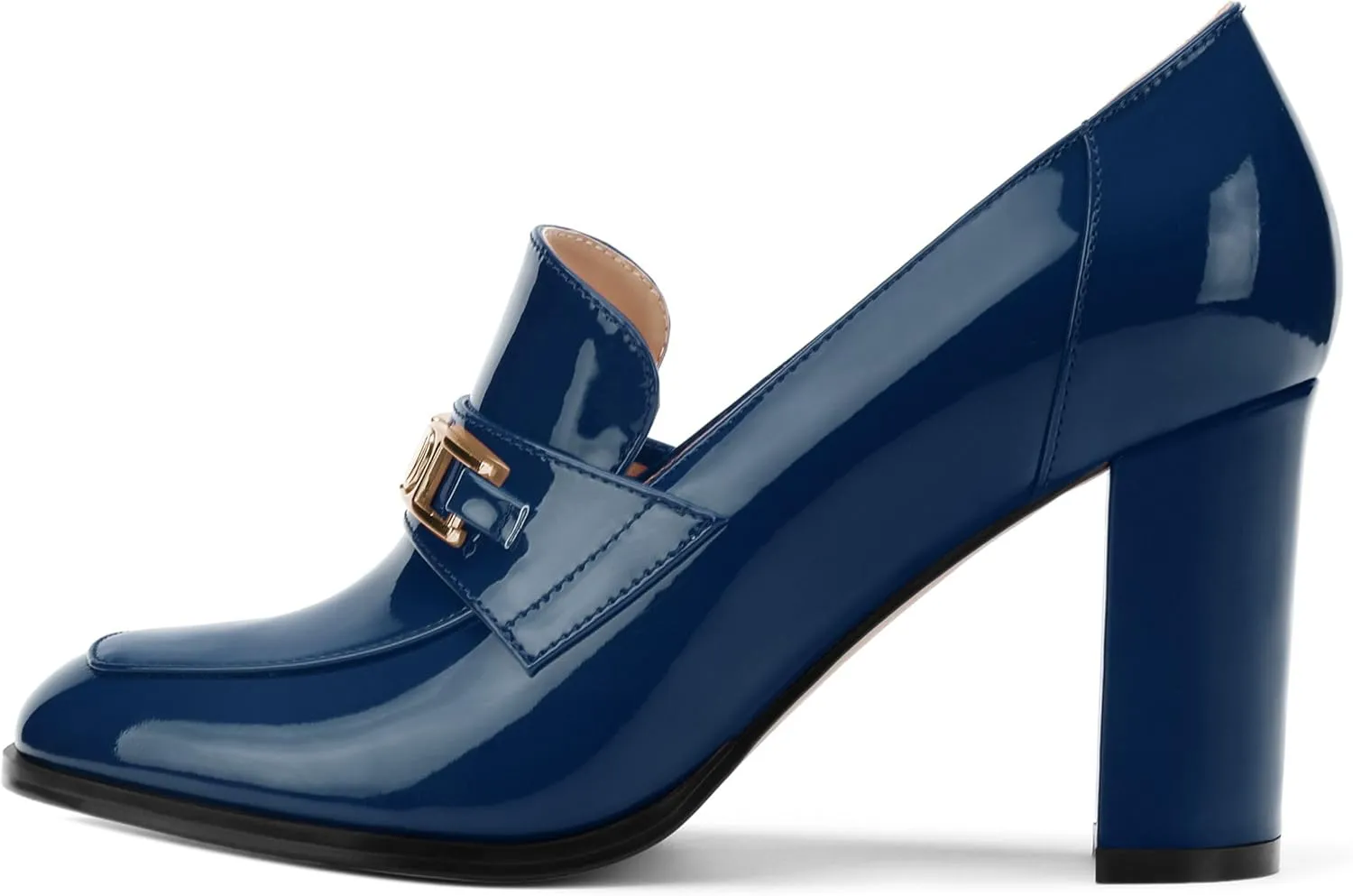 Womens Chunky Block Heels for Women Square Toe Patent Pumps, Slip on Loafers Office Party Prom Shoes 3 inch