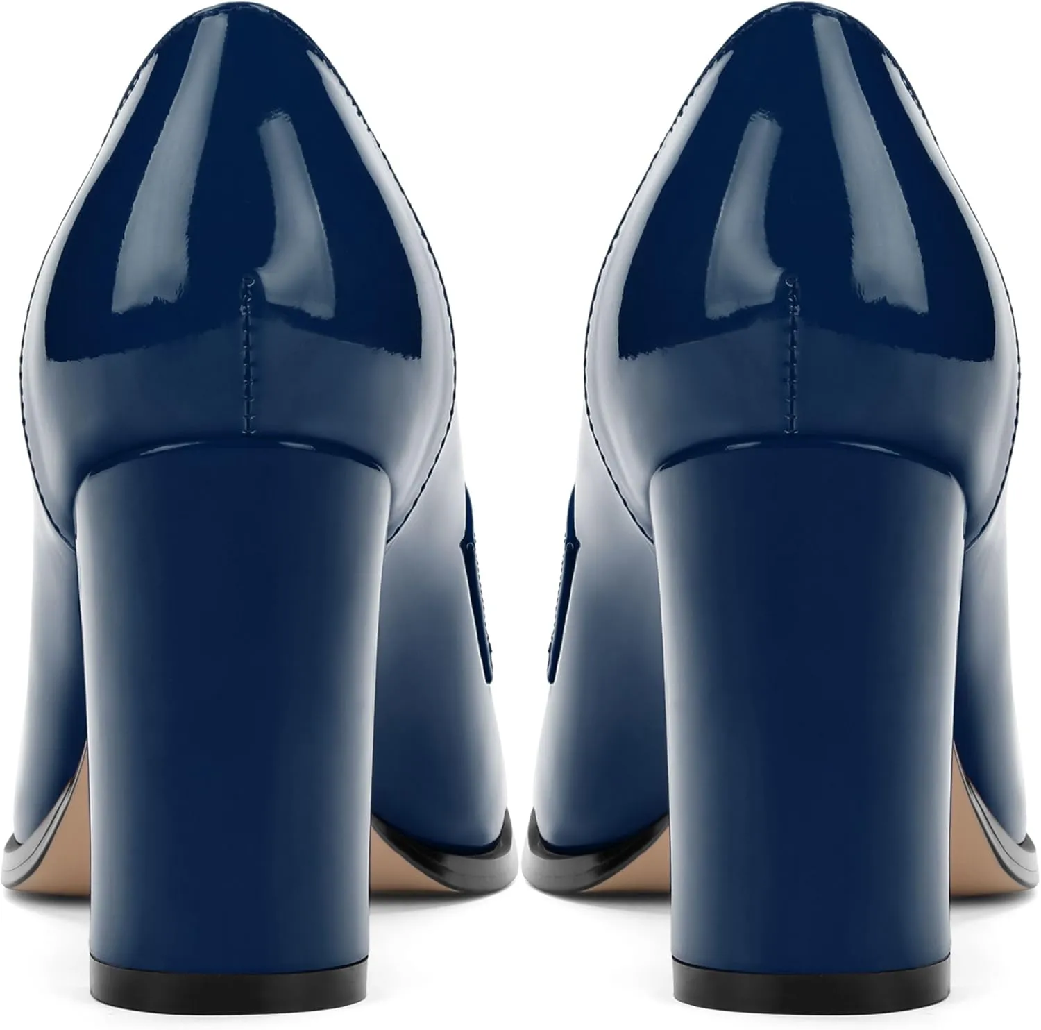 Womens Chunky Block Heels for Women Square Toe Patent Pumps, Slip on Loafers Office Party Prom Shoes 3 inch
