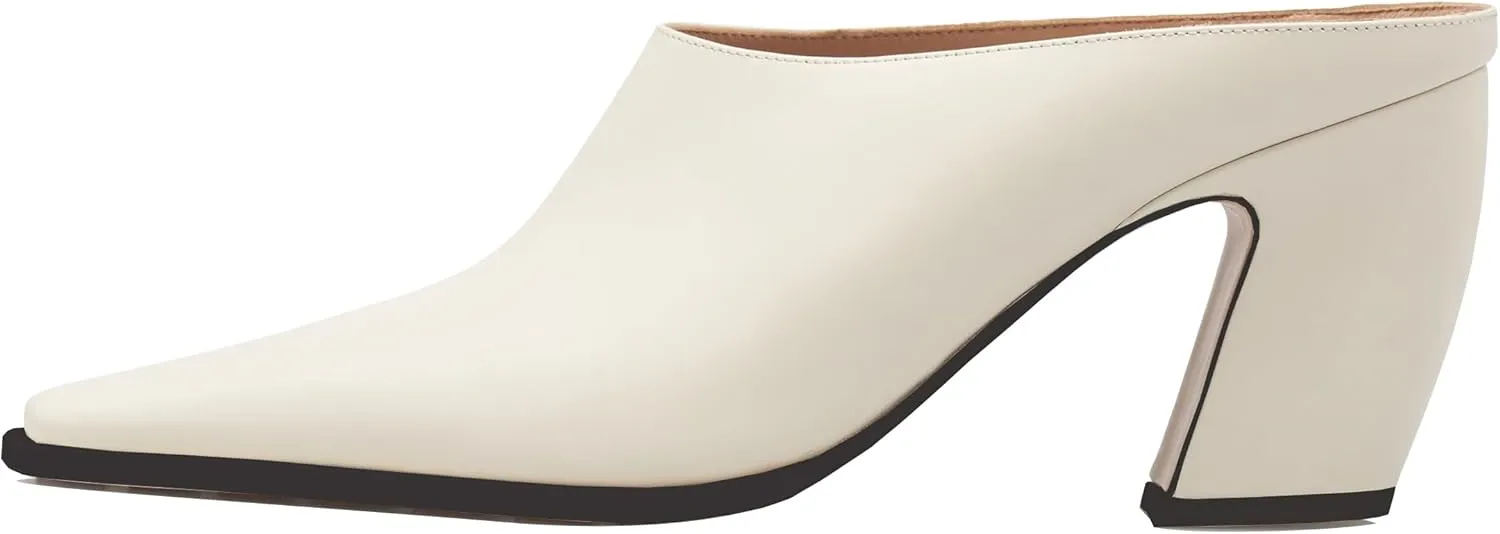 Womens Chunky Heeled Mules Closed Pointed Toe Clogs Backless Booties Slip on Mules Heels Pumps