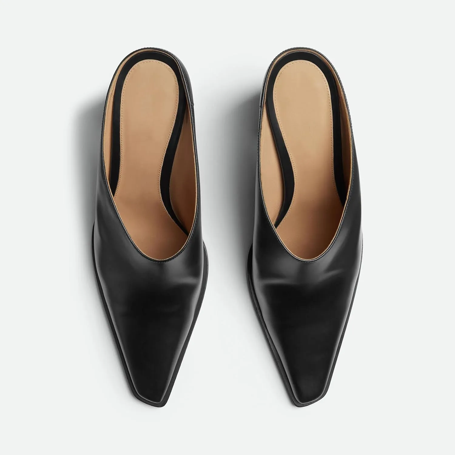 Womens Chunky Heeled Mules Closed Pointed Toe Clogs Backless Booties Slip on Mules Heels Pumps