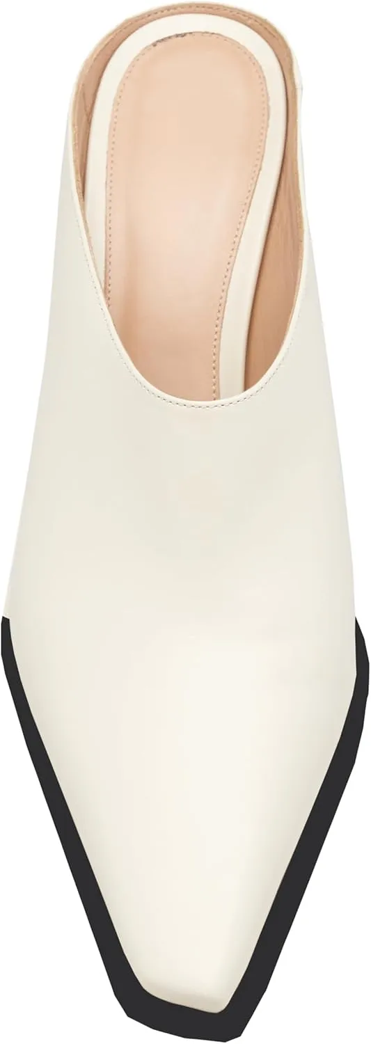 Womens Chunky Heeled Mules Closed Pointed Toe Clogs Backless Booties Slip on Mules Heels Pumps