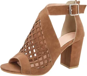 Women's Chunky High Heel Sandal Strappy Open Toe Ankle Strap Dress Shoes Bridesmaid Ladies in Wedding Bridal Shoes