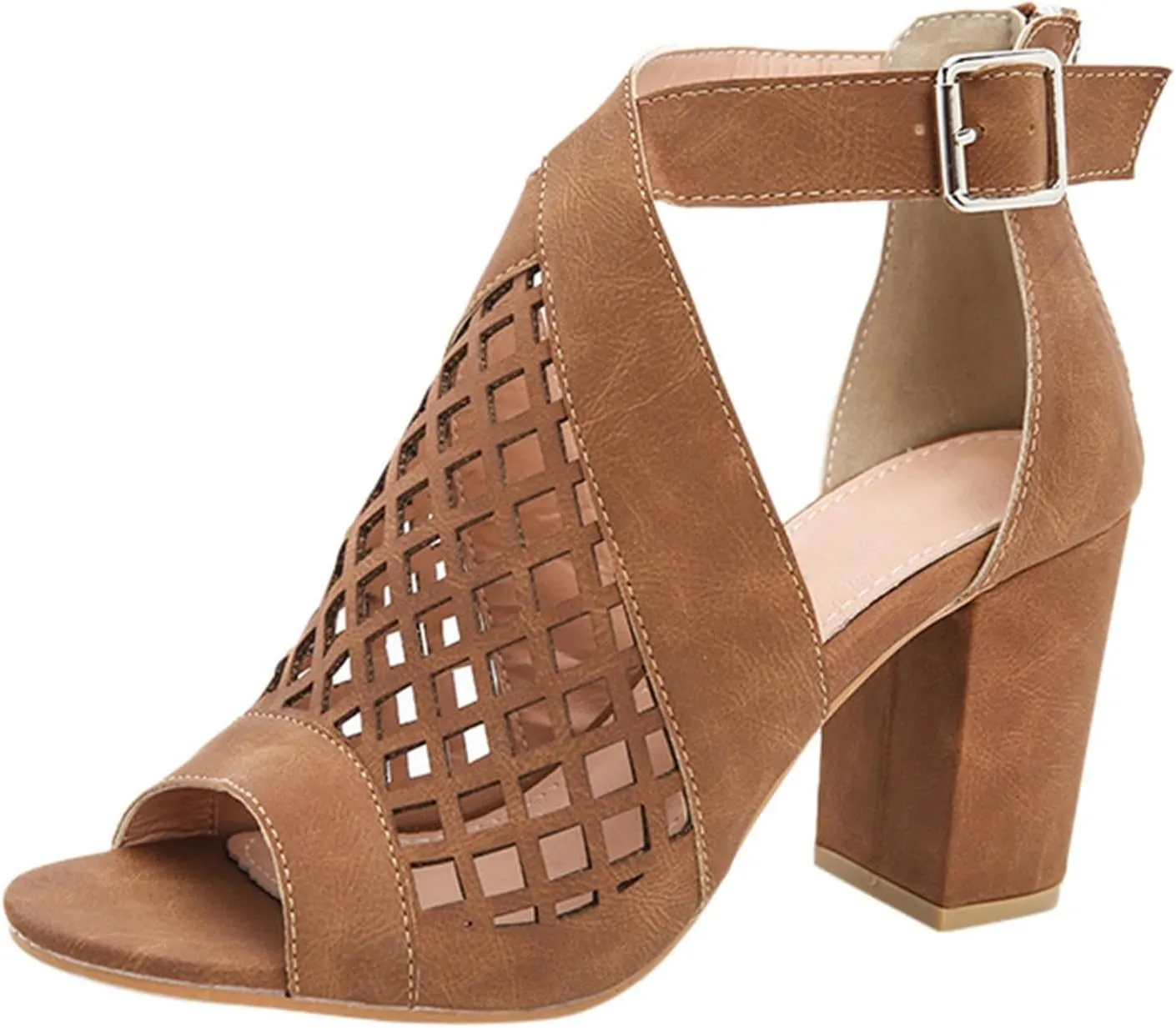 Women's Chunky High Heel Sandal Strappy Open Toe Ankle Strap Dress Shoes Bridesmaid Ladies in Wedding Bridal Shoes