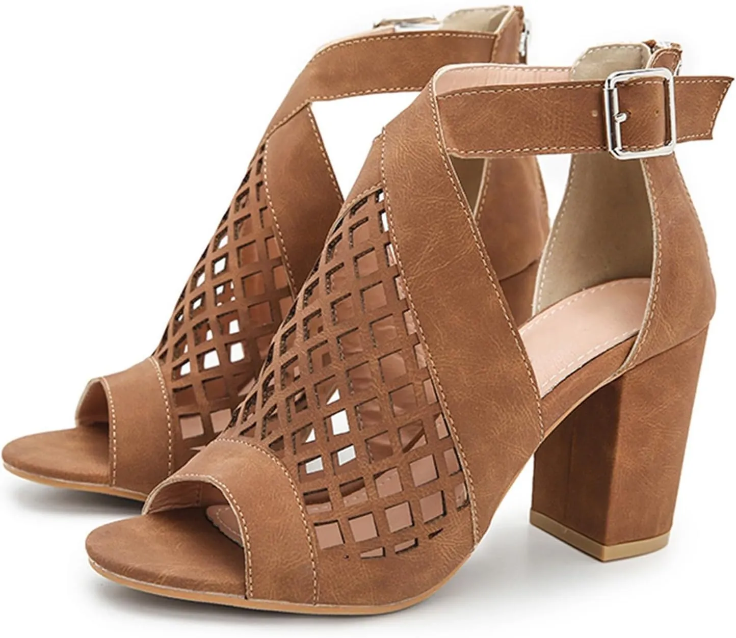 Women's Chunky High Heel Sandal Strappy Open Toe Ankle Strap Dress Shoes Bridesmaid Ladies in Wedding Bridal Shoes