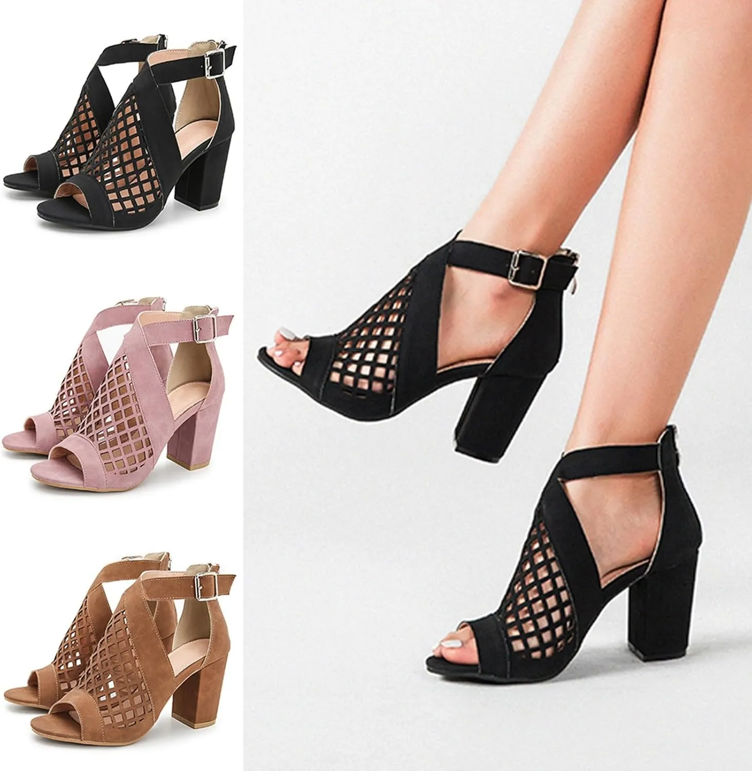 Women's Chunky High Heel Sandal Strappy Open Toe Ankle Strap Dress Shoes Bridesmaid Ladies in Wedding Bridal Shoes