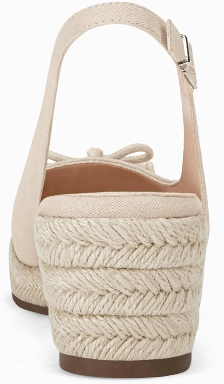 Womens Closed Toe Espadrilles Wedges Shoes Platform Slingback Mid Low Heel Canvas Bow Dress Sandals