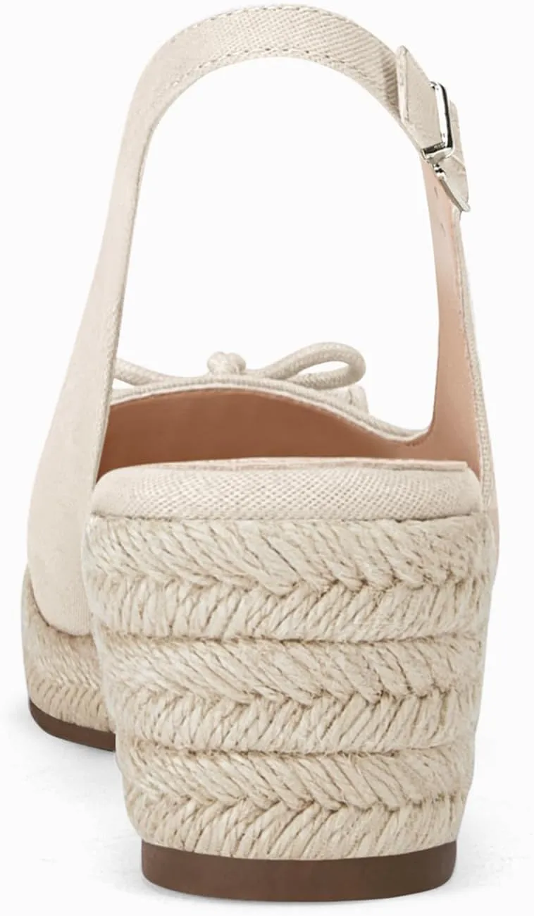 Womens Closed Toe Espadrilles Wedges Shoes Platform Slingback Mid Low Heel Canvas Bow Dress Sandals